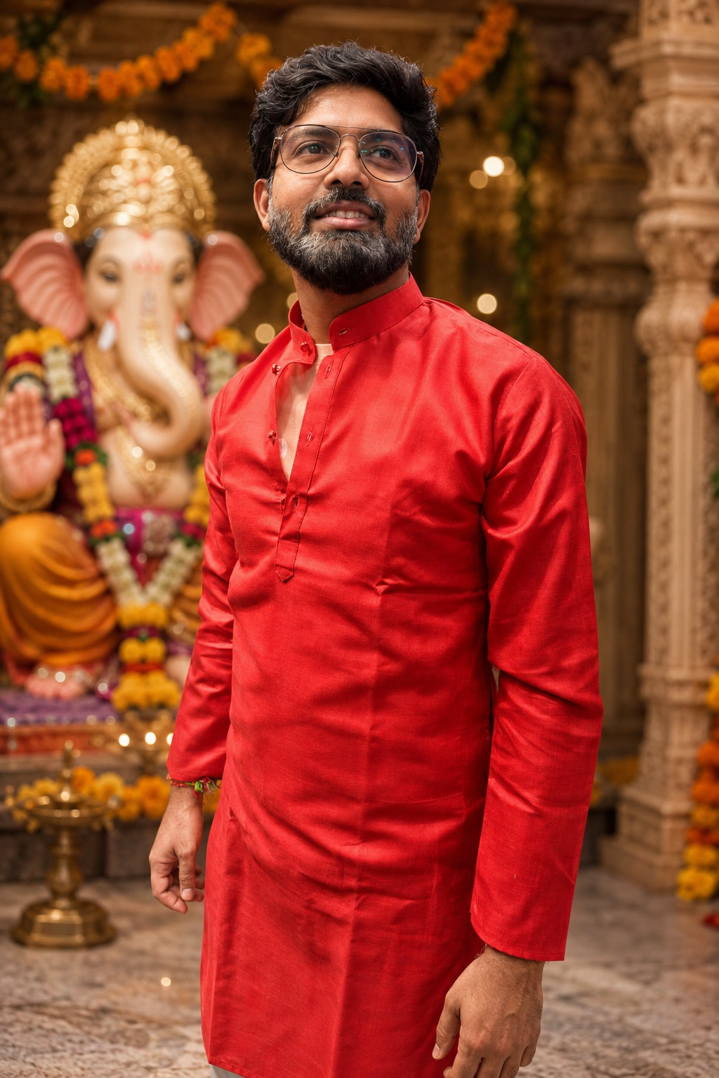 Red Ganpati festival kurta